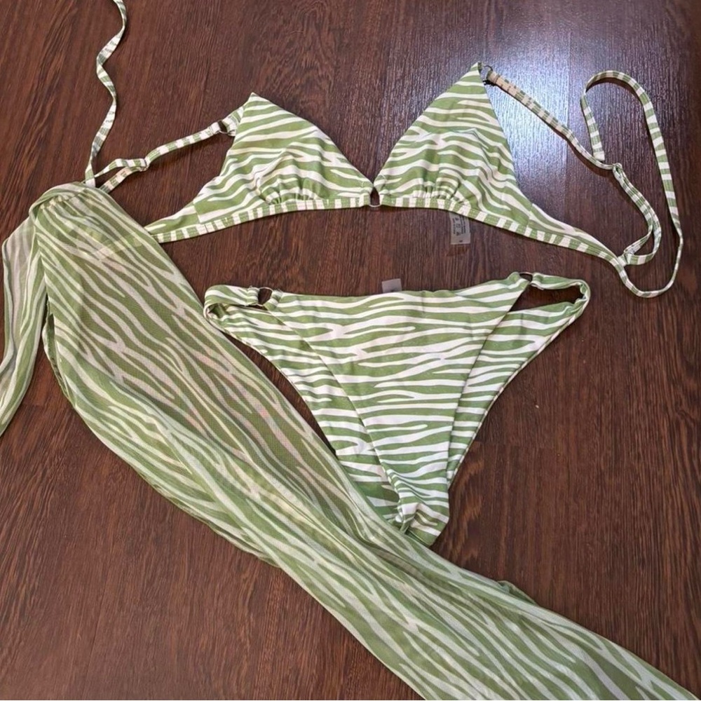 Green Zebra Print Bikini Set